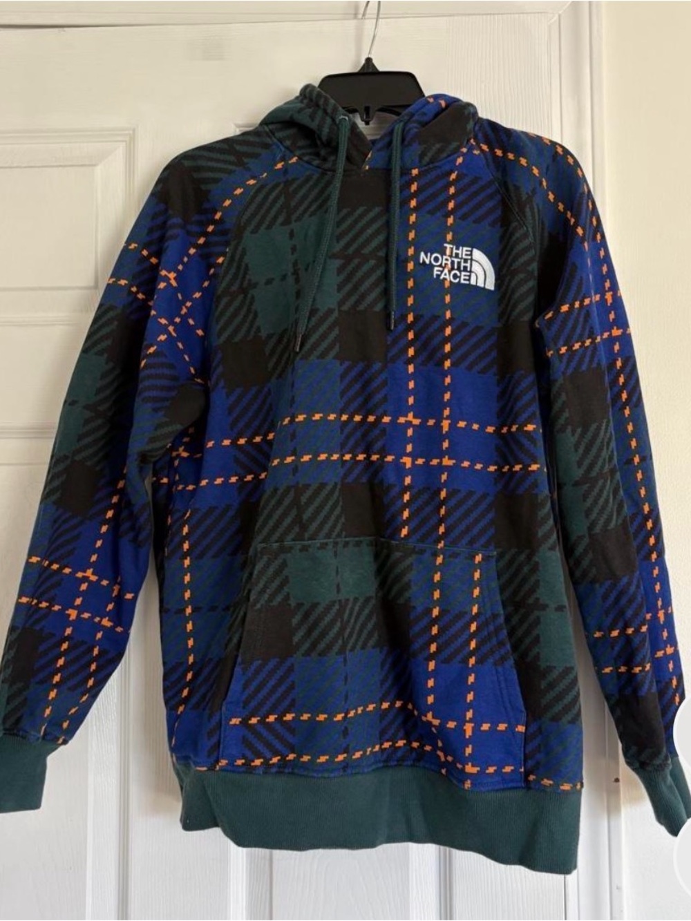 The North Face Blue, Green & Black Plaid Hoodie size Medium